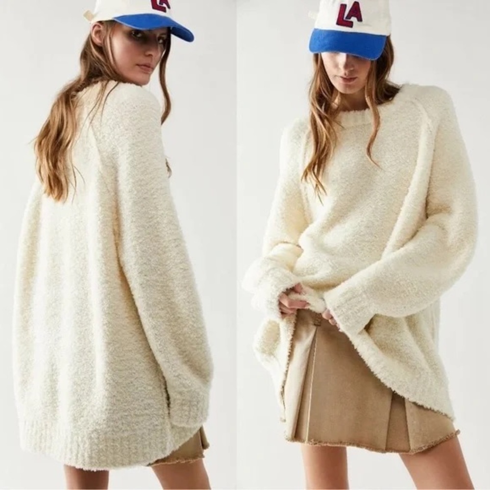 NWT Free People Teddy Bear Oversized Tunic Sweater • Ivory Sugar Swirl • S